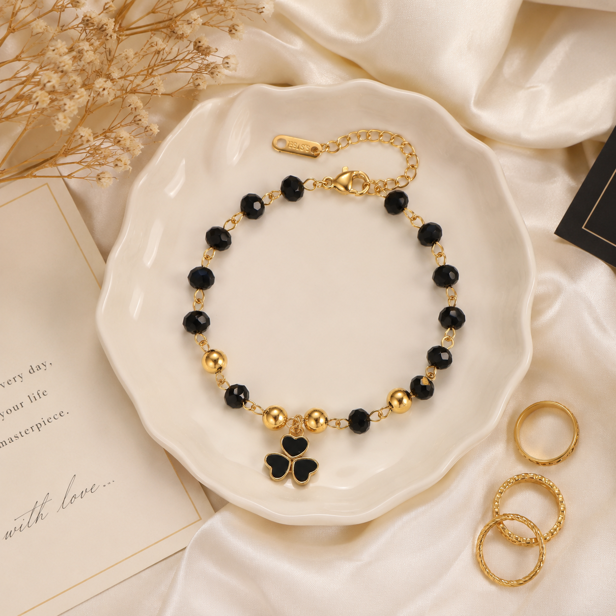 Black Clover Beaded Bracelet
