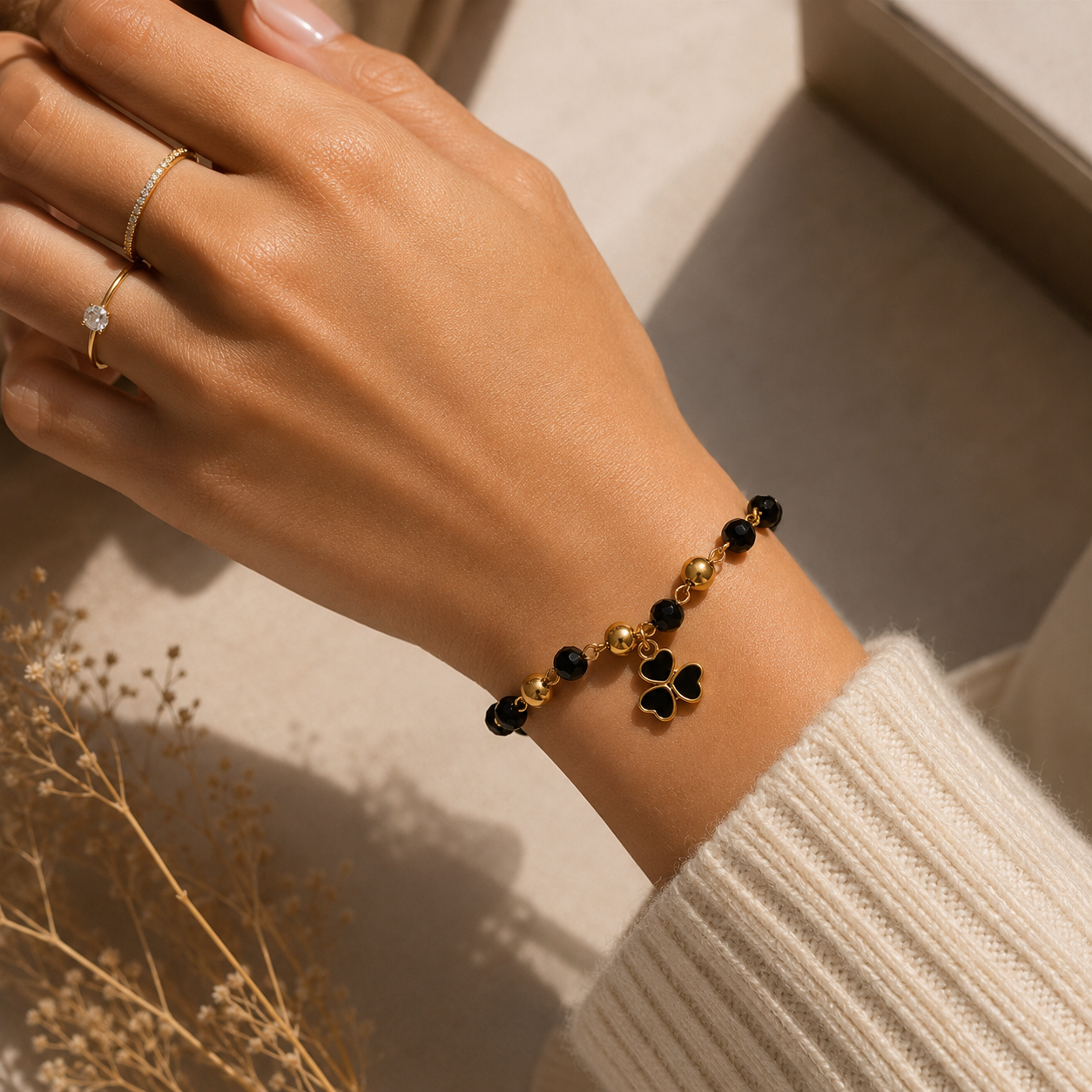Black Clover Beaded Bracelet