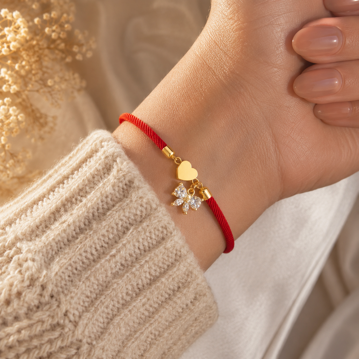 Sweet Bow Heart Cord Bracelet