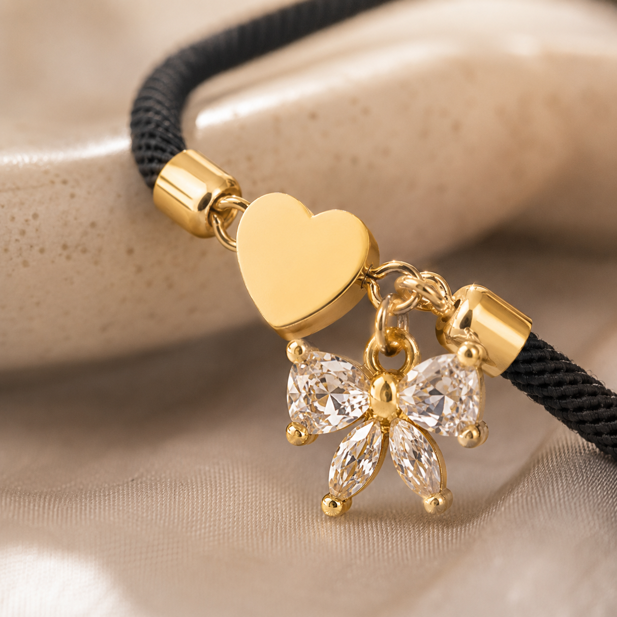 Sweet Bow Heart Cord Bracelet