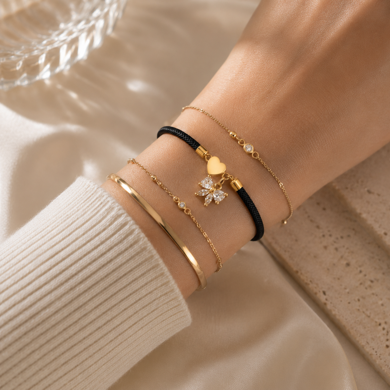 Sweet Bow Heart Cord Bracelet