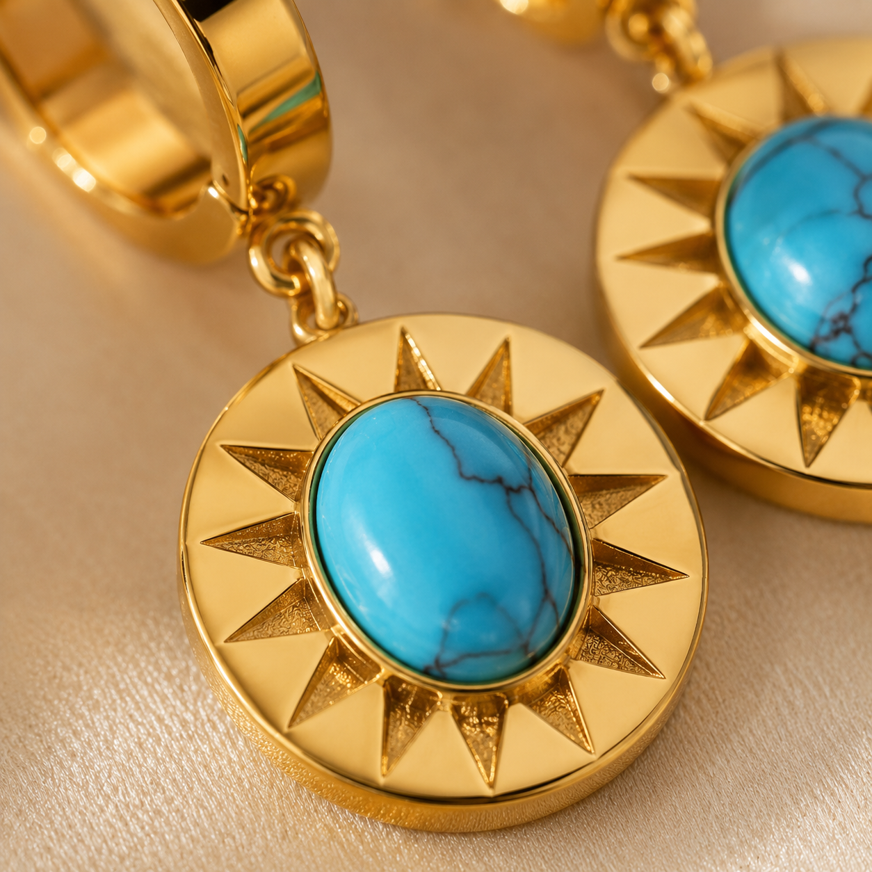 Golden Sun Turquoise Hoop Earrings Set