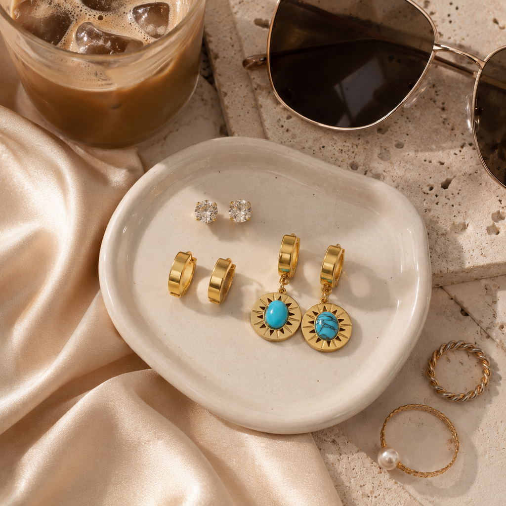 Golden Sun Turquoise Hoop Earrings Set