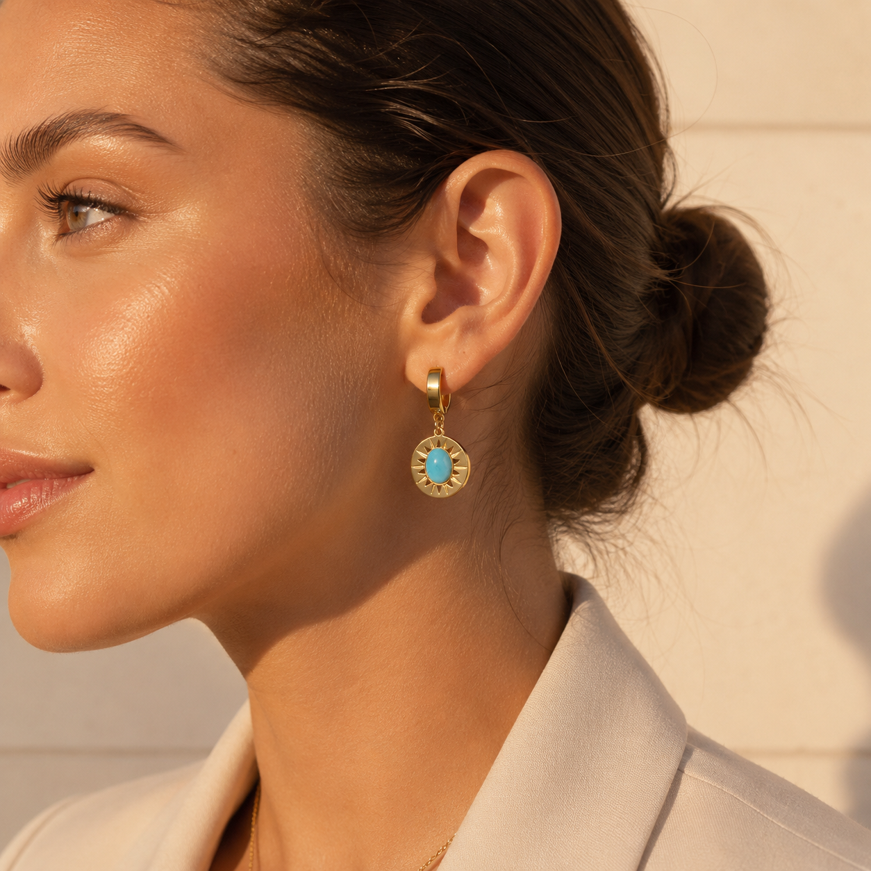 Golden Sun Turquoise Hoop Earrings Set
