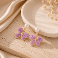 Lavender Flower Pearl Drop Earrings