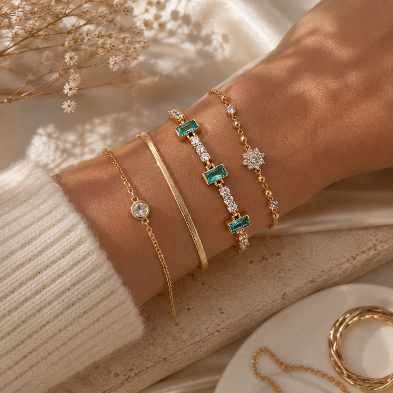 Green Stone Gold Bracelet – Crystal Bracelet