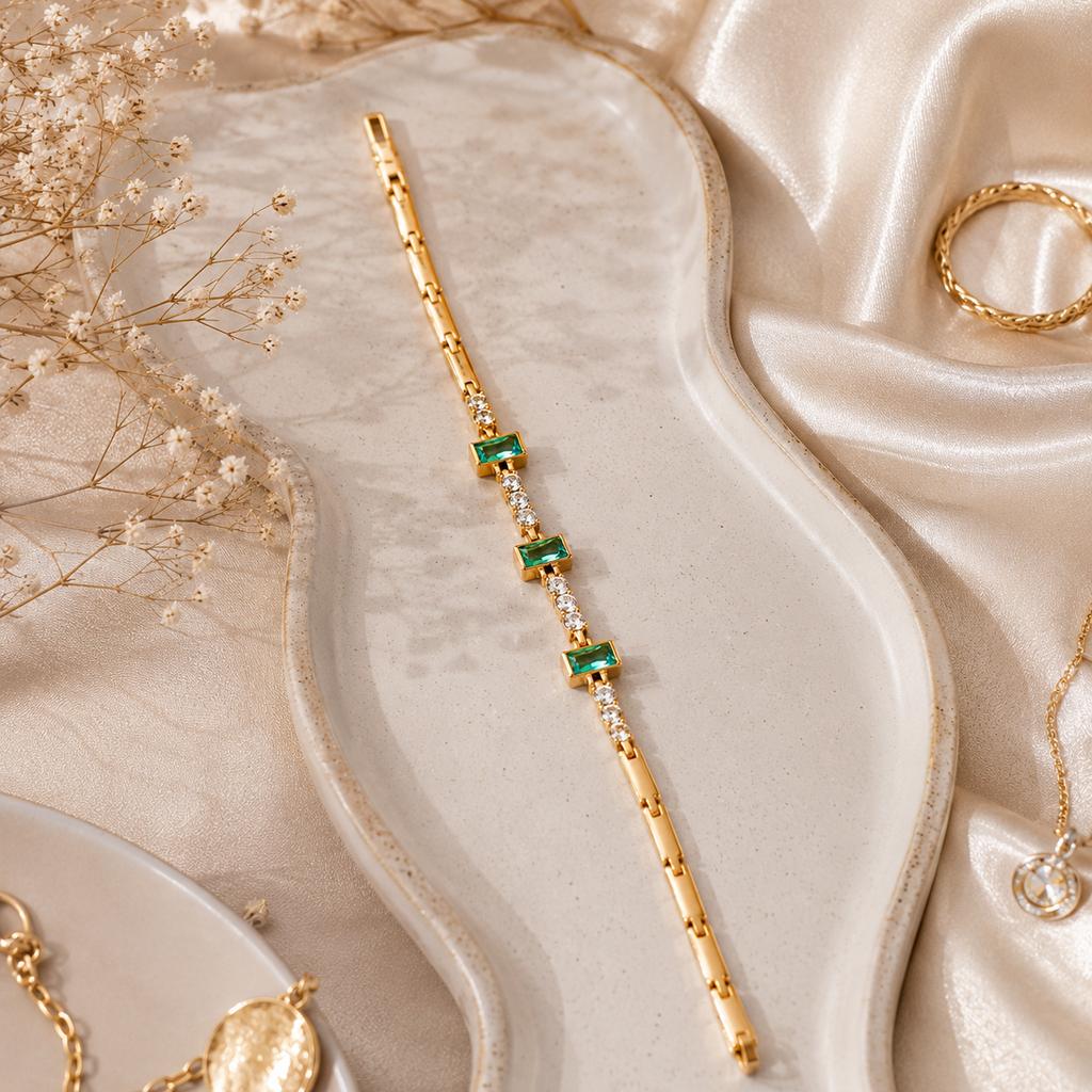 Green Stone Gold Bracelet – Crystal Bracelet