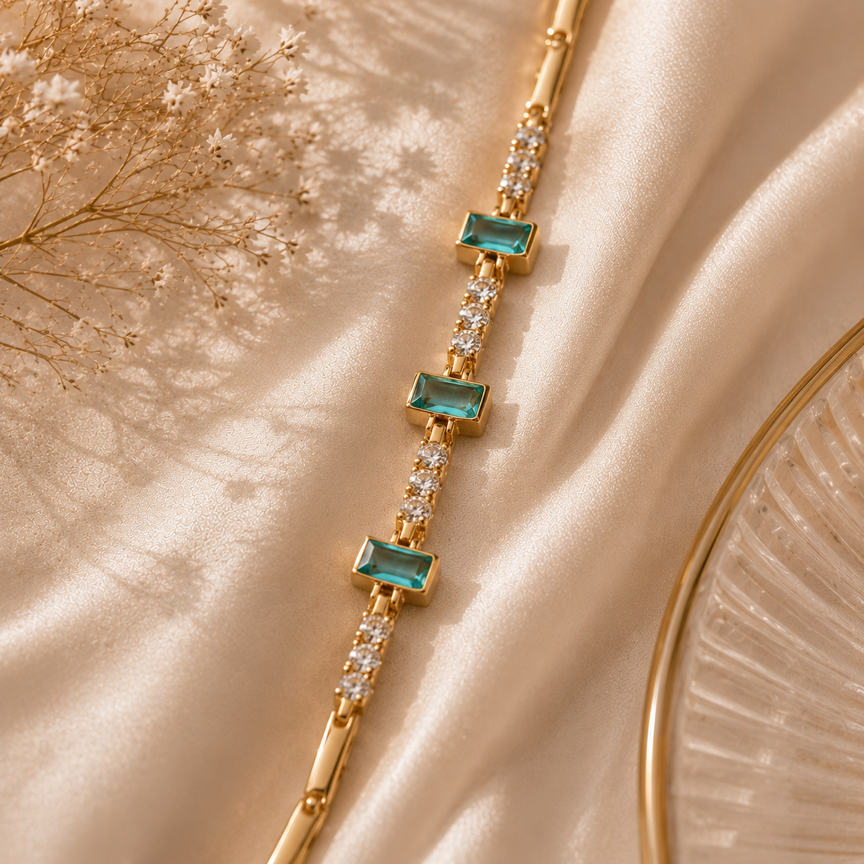 Green Stone Gold Bracelet – Crystal Bracelet