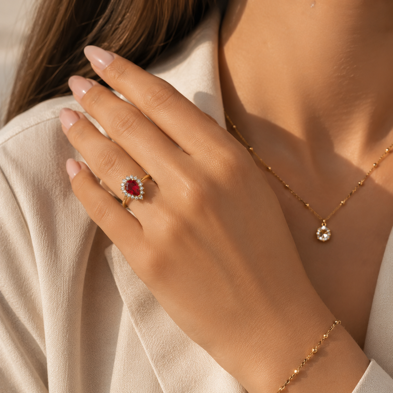 Water Droplet Ruby Ring – Adjustable Ring