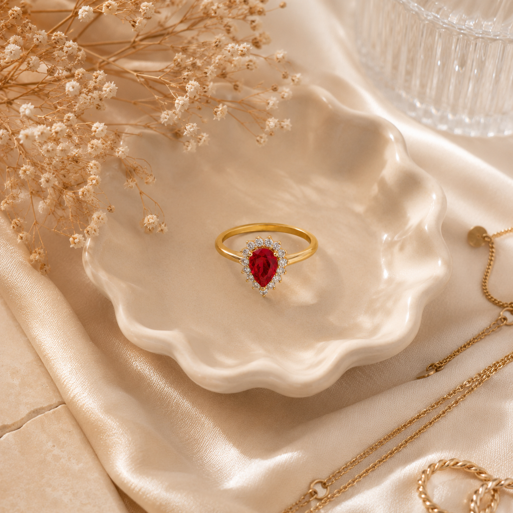 Water Droplet Ruby Ring – Adjustable Ring