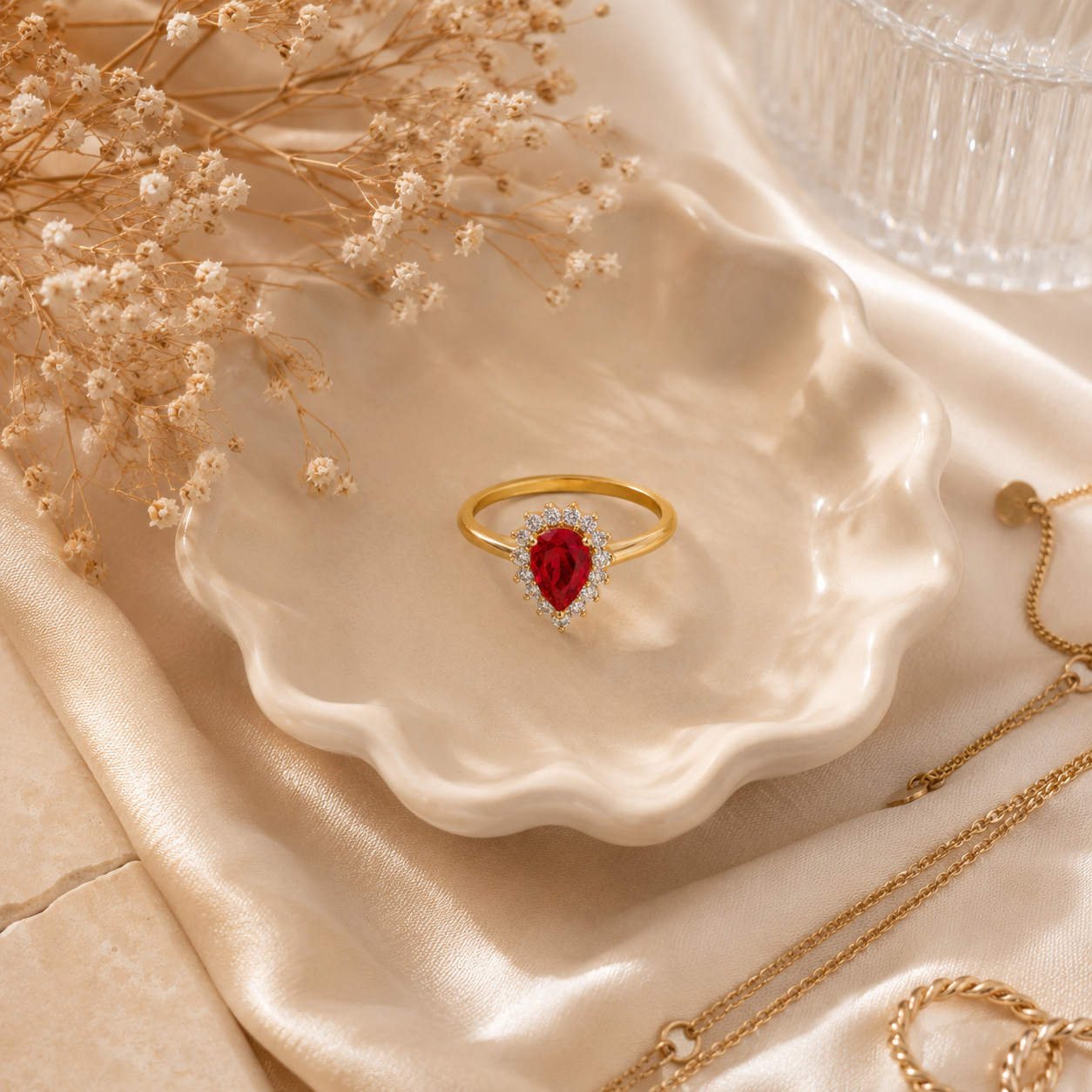 Water Droplet Ruby Ring – Adjustable Ring