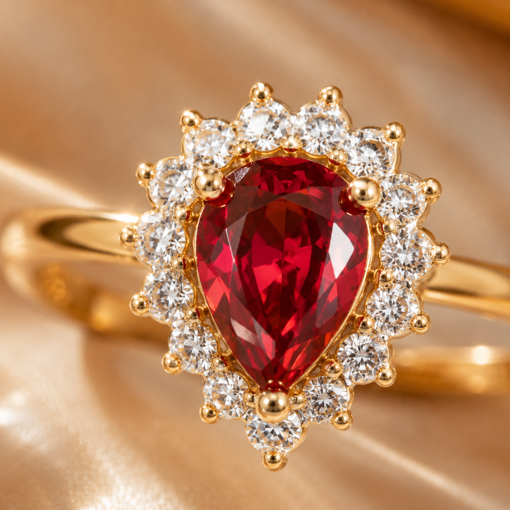 Water Droplet Ruby Ring – Adjustable Ring