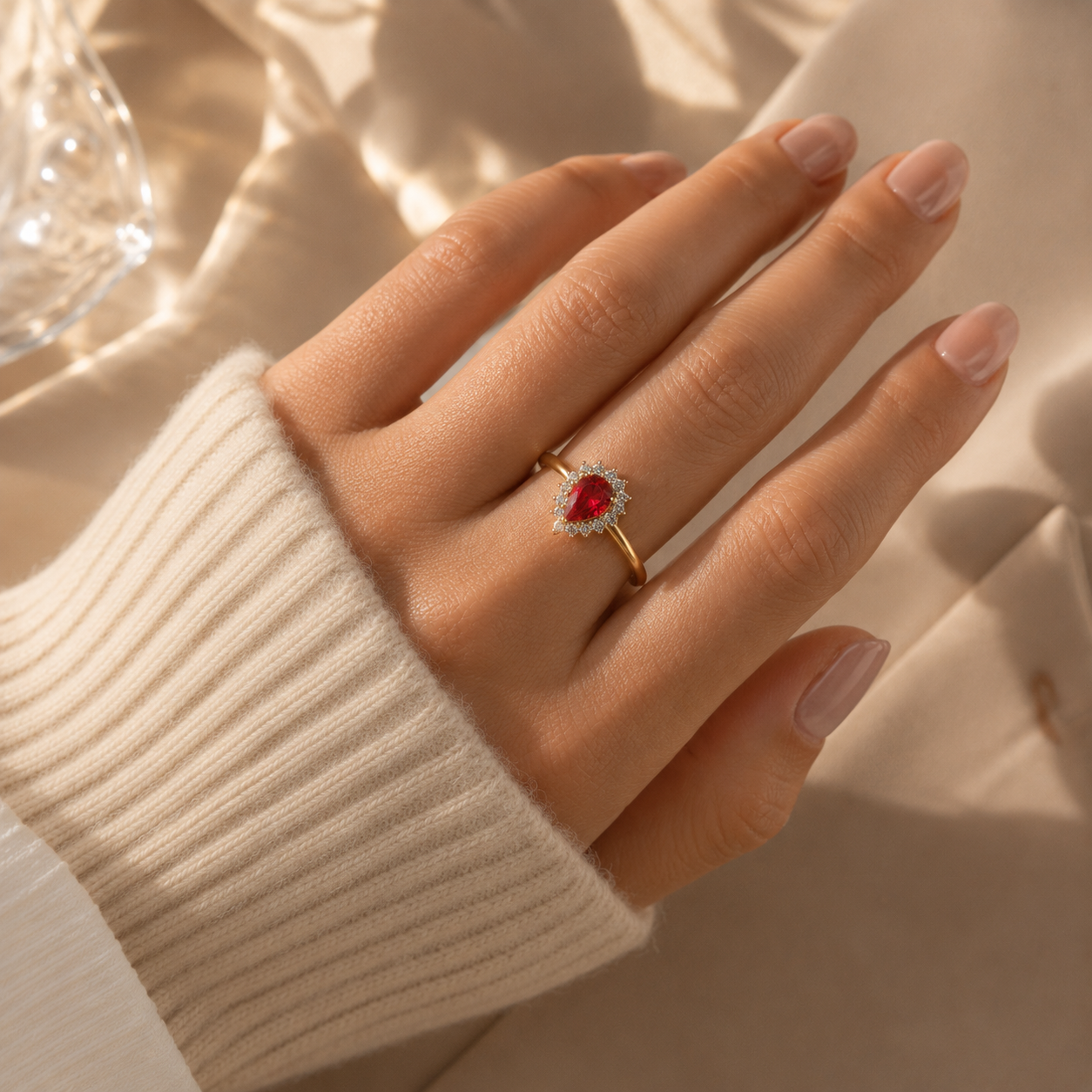 Water Droplet Ruby Ring – Adjustable Ring