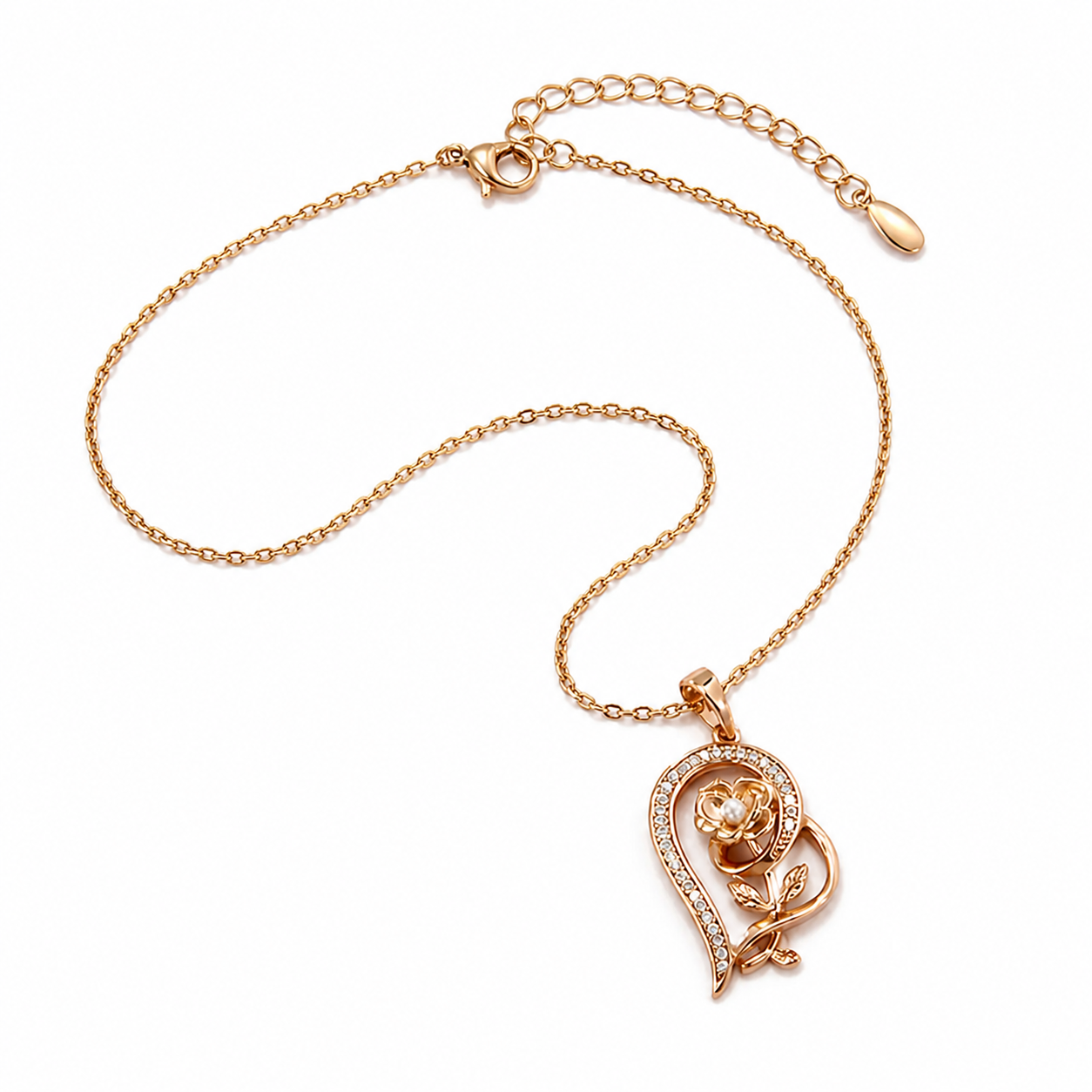 Rose Heart Pendant Necklace | 18K Gold Plated
