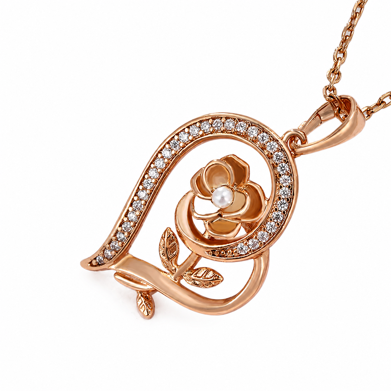 Rose Heart Pendant Necklace | 18K Gold Plated