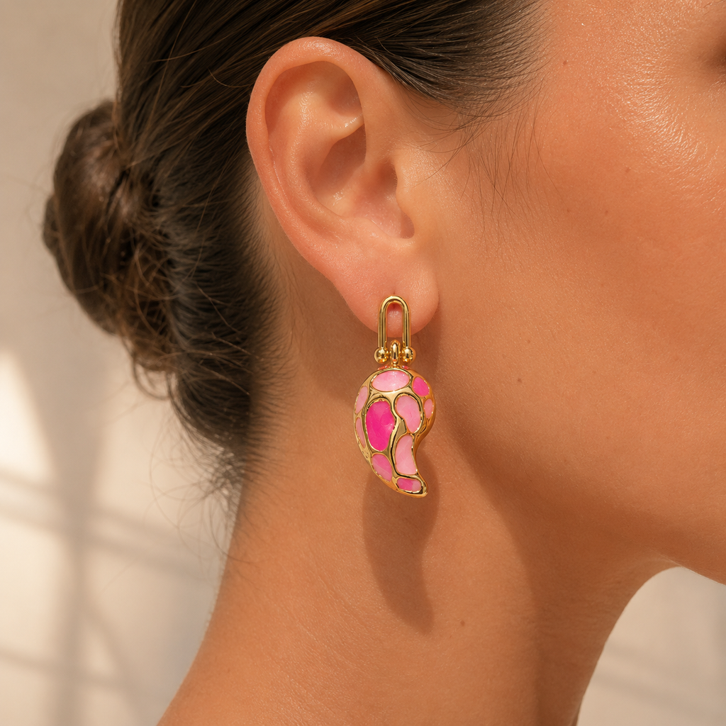 Drop Shaped Pink Earrings