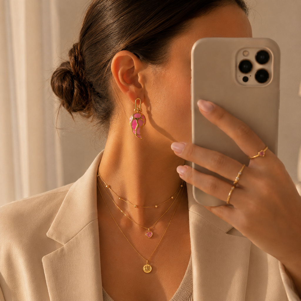 Drop Shaped Pink Earrings