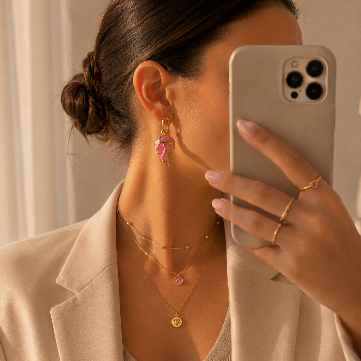 Drop Shaped Pink Earrings