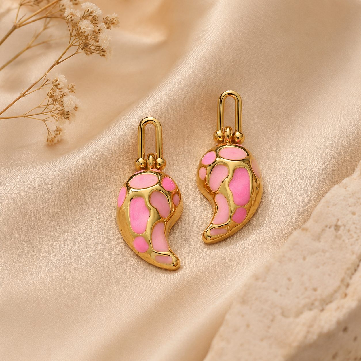 Drop Shaped Pink Earrings