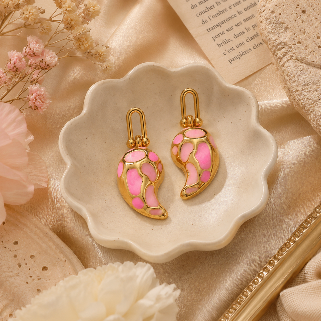 Drop Shaped Pink Earrings