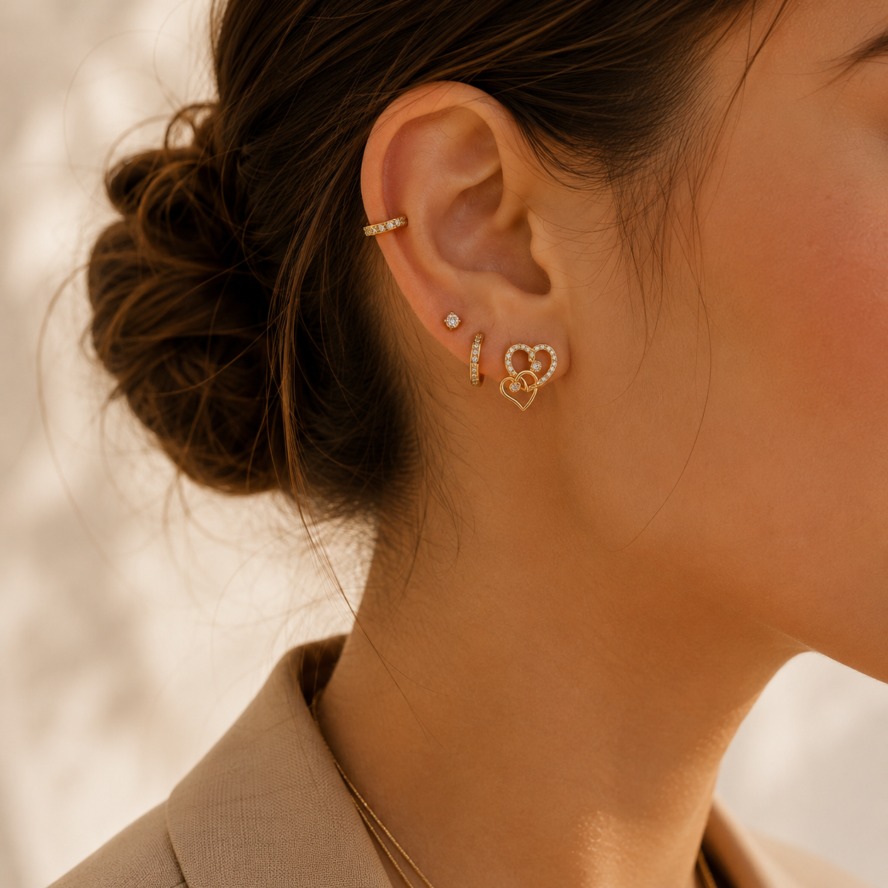 Golden Heart Glow Stud Earrings