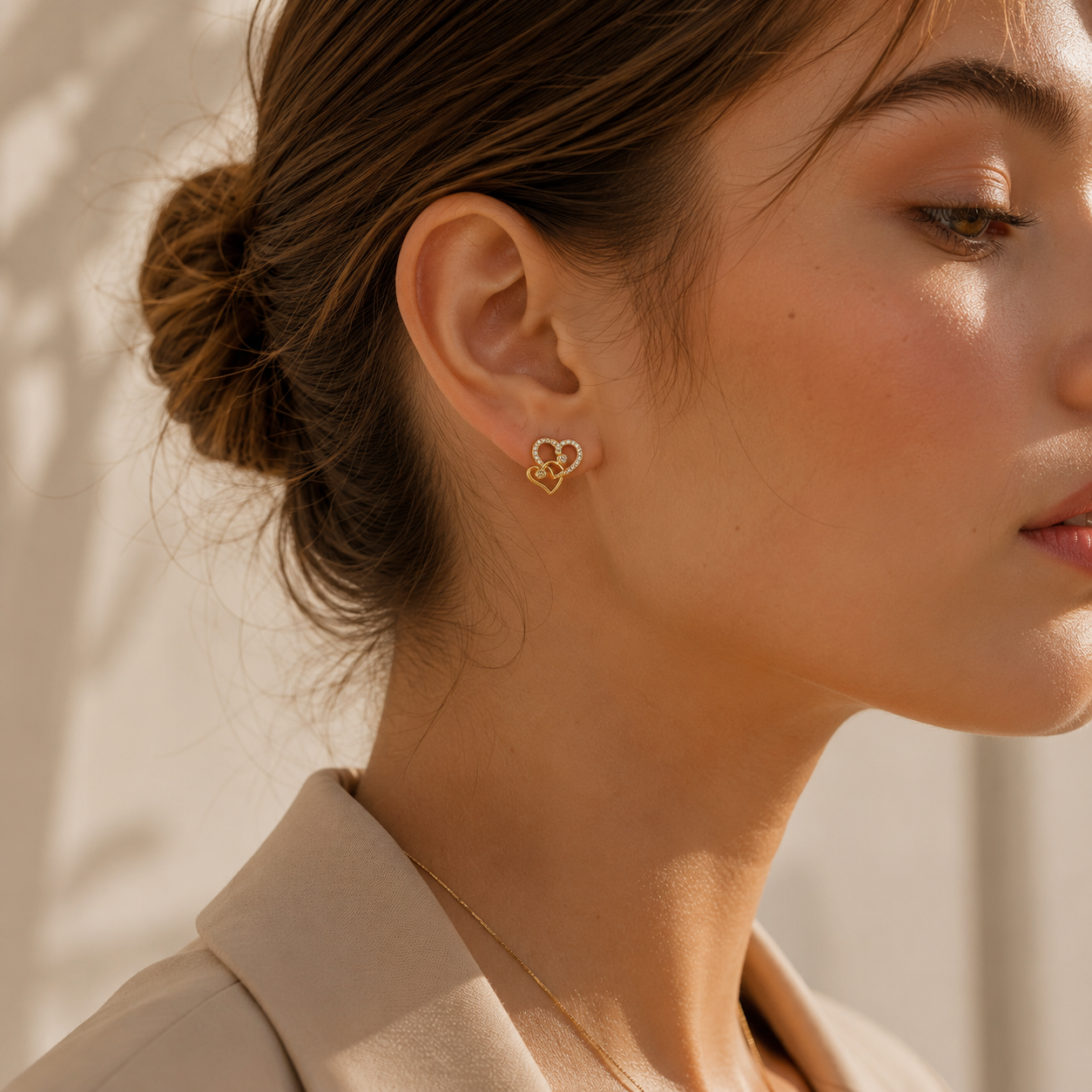 Golden Heart Glow Stud Earrings