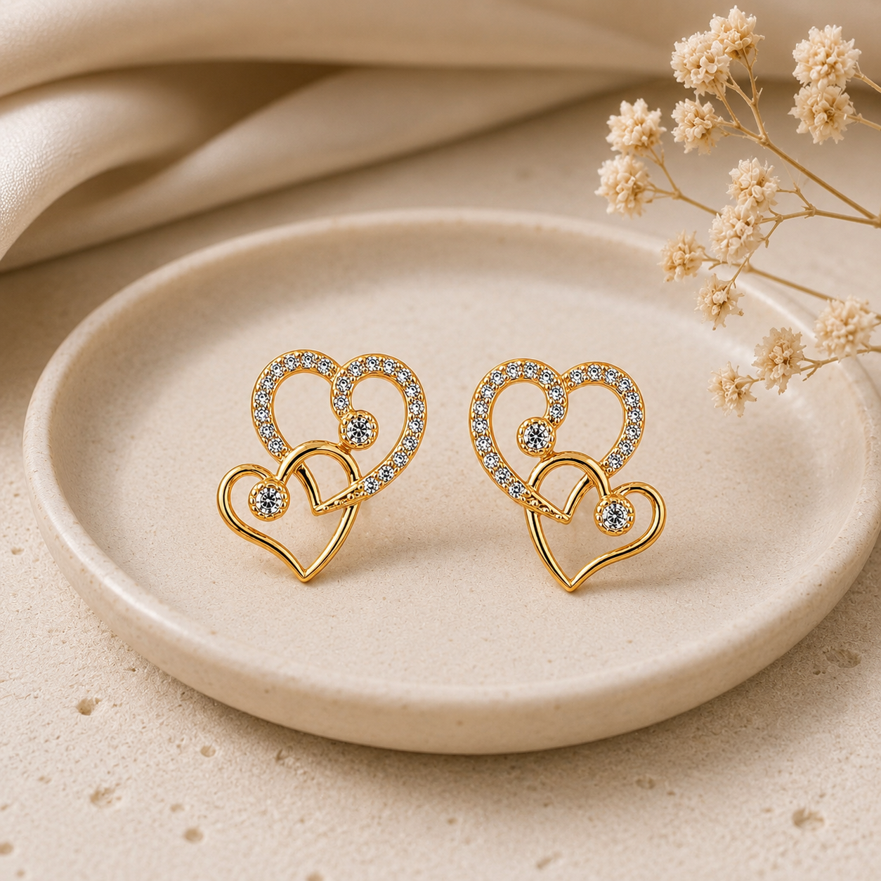 Golden Heart Glow Stud Earrings