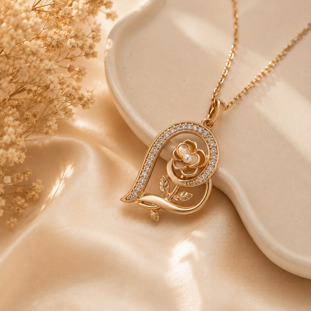 Rose Heart Pendant Necklace