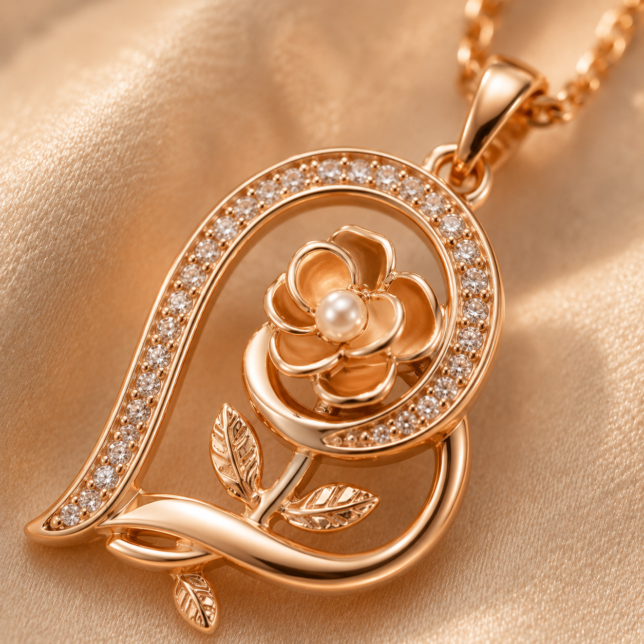 Rose Heart Pendant Necklace