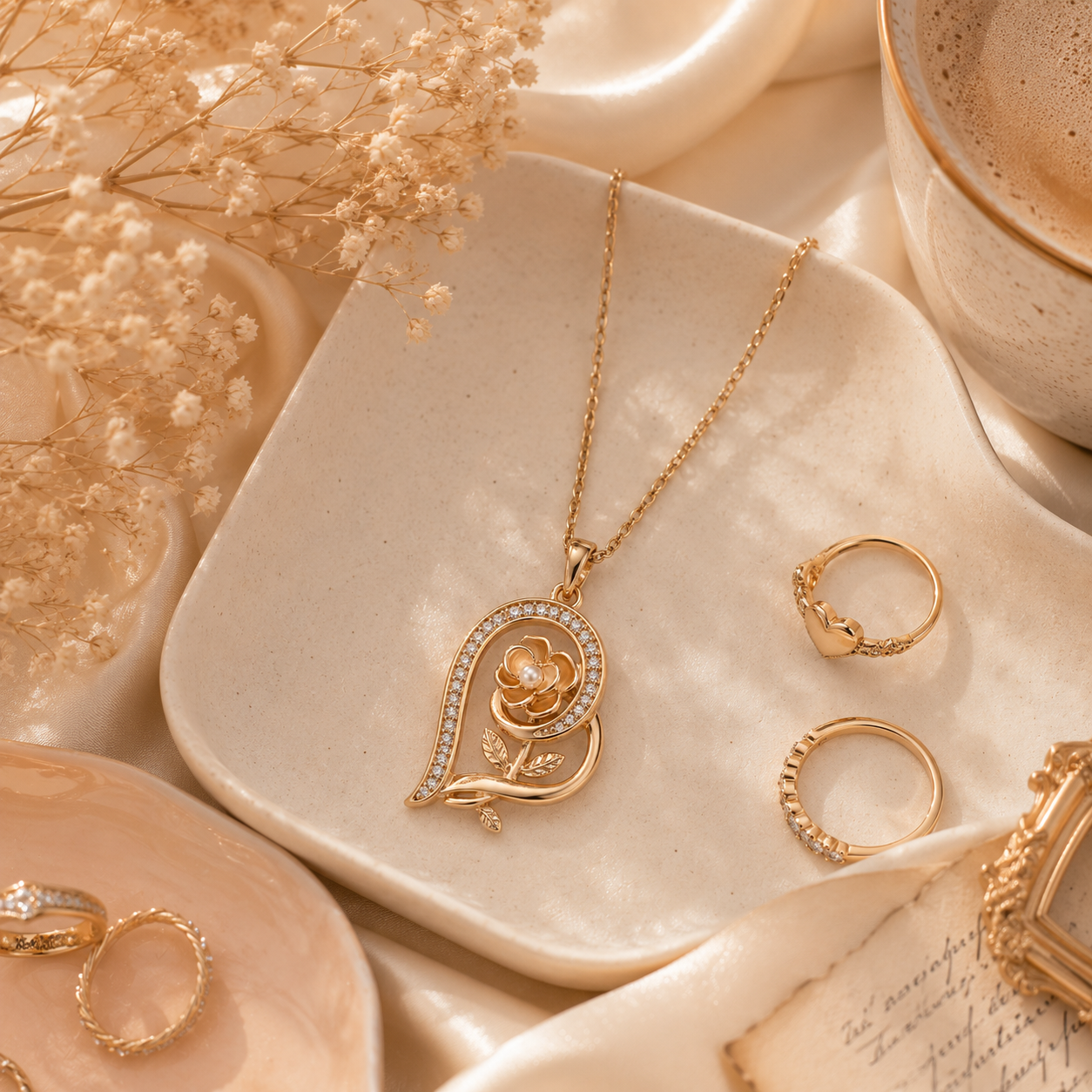 Rose Heart Pendant Necklace