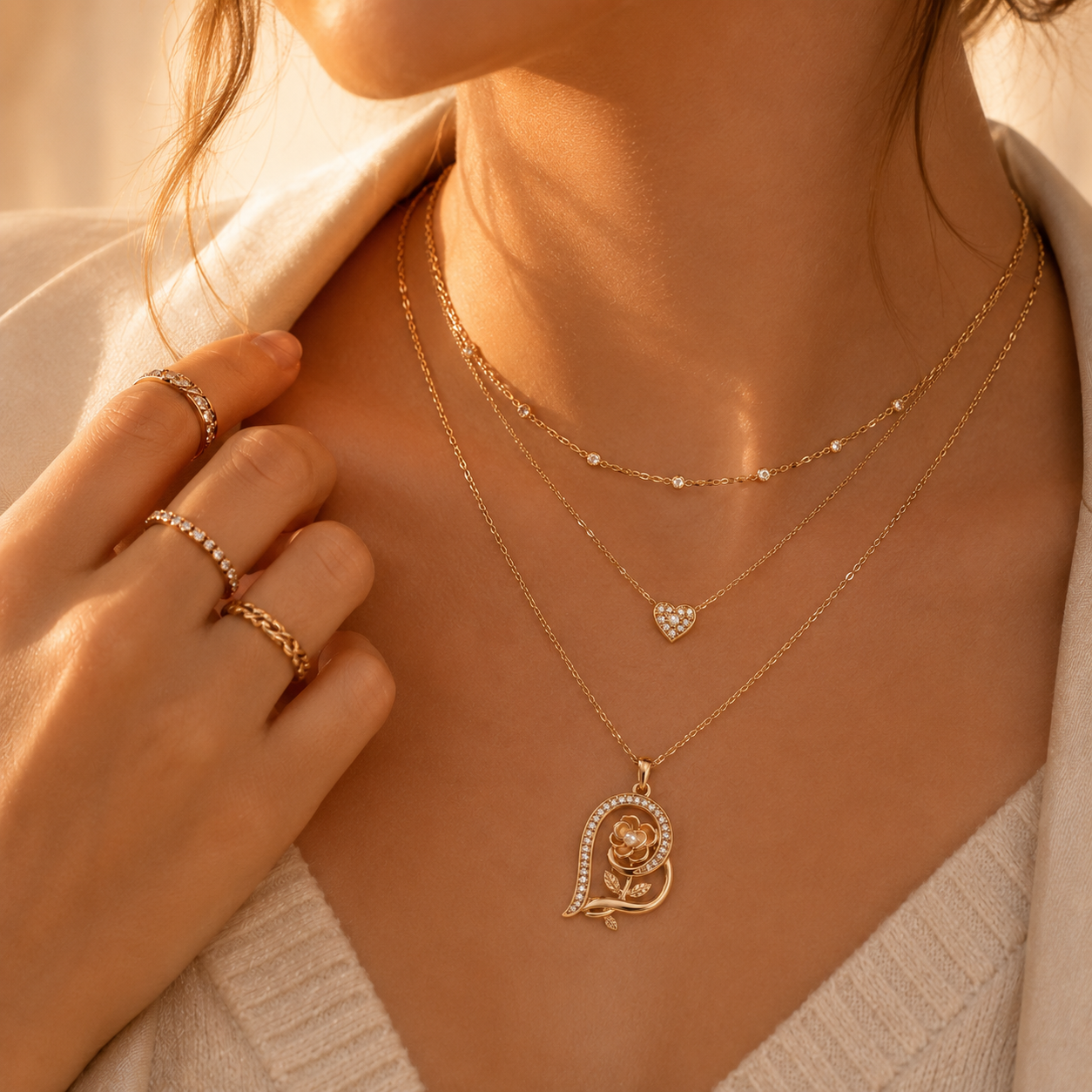 Rose Heart Pendant Necklace