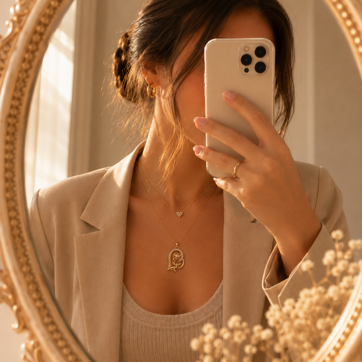 Rose Heart Pendant Necklace