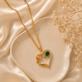Heart Pendant MOM Necklace – Green Stone