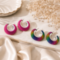 Rainbow & Pink Crystal Hoop Earrings