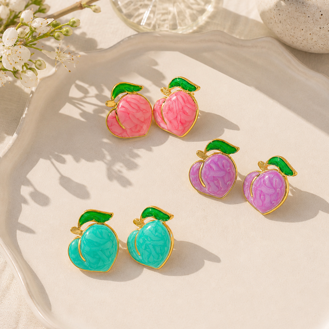 Peach Charm Earrings | Gold Plated