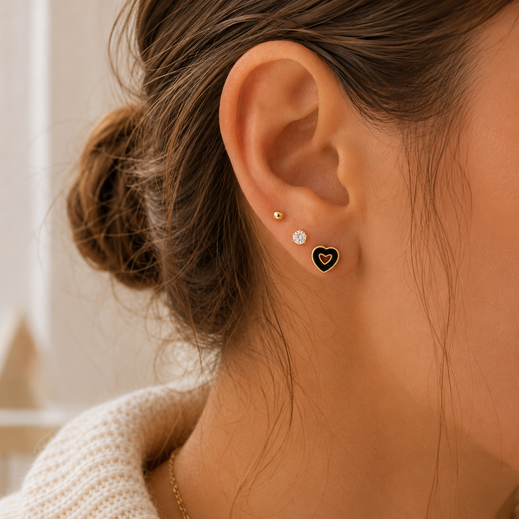Zircon Stud Earrings Set – 3 Pairs Gold Plated Earrings