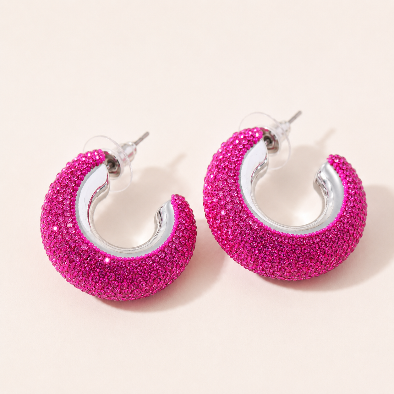 Rainbow & Pink Crystal Hoop Earrings