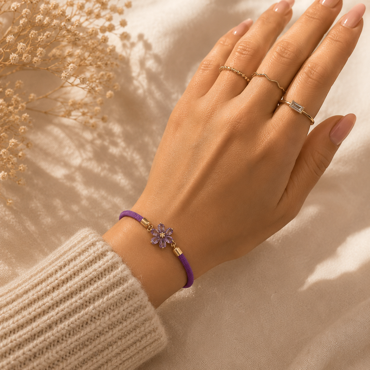 Lavender Crystal Flower Bracelet