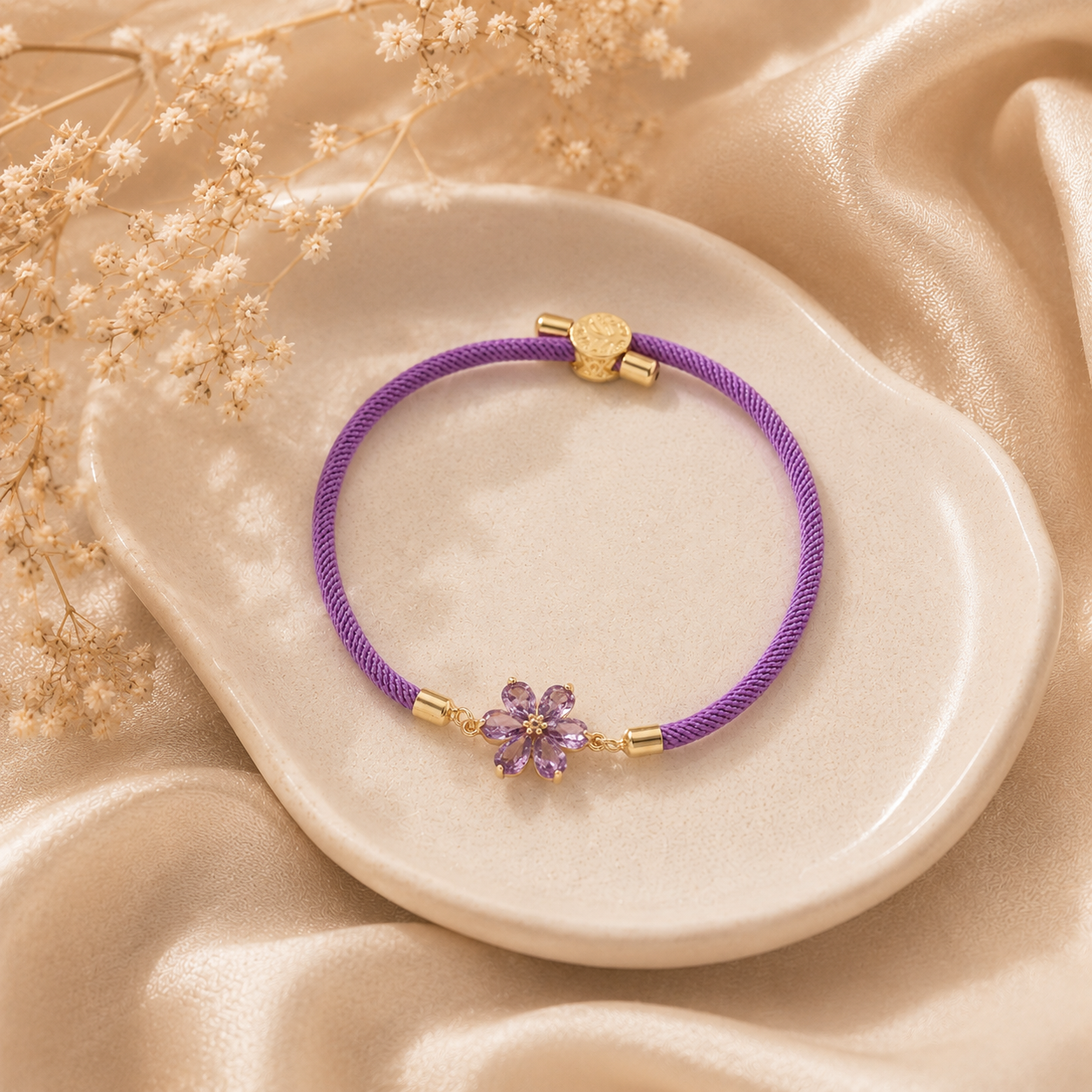 Lavender Crystal Flower Bracelet