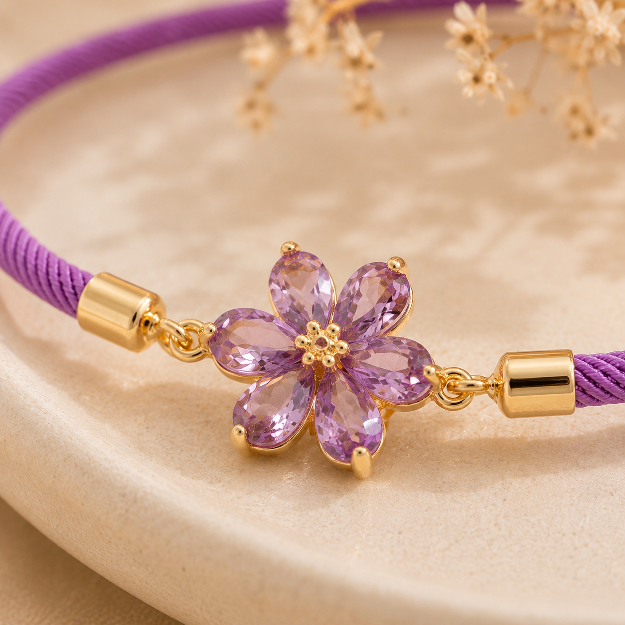 Lavender Crystal Flower Bracelet