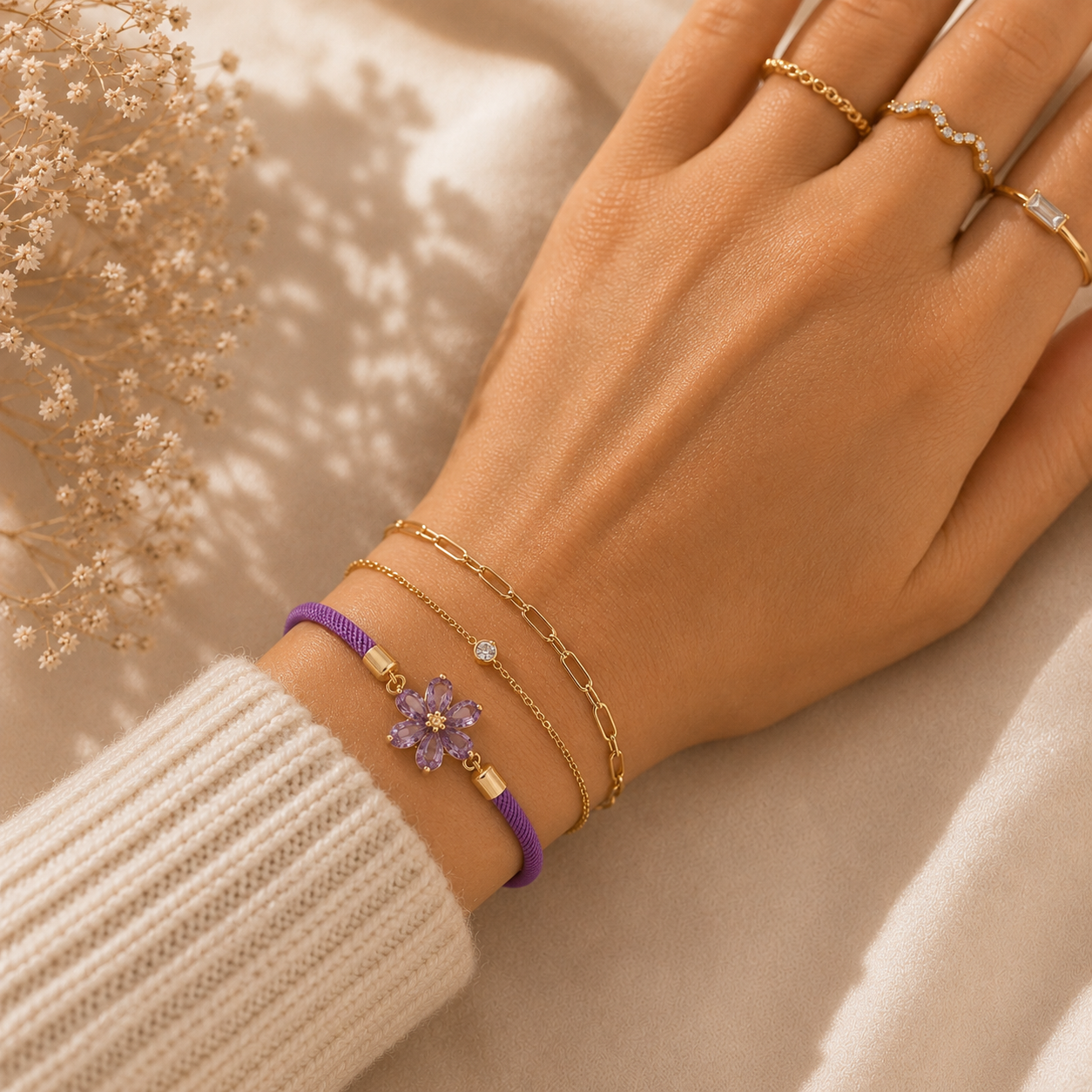 Lavender Crystal Flower Bracelet