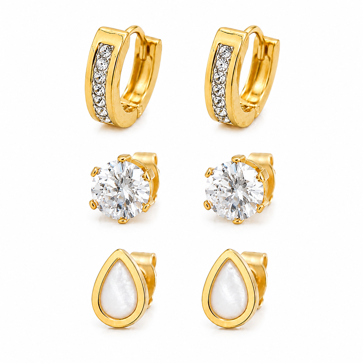 Zirconia Earrings Set (3 Pairs)