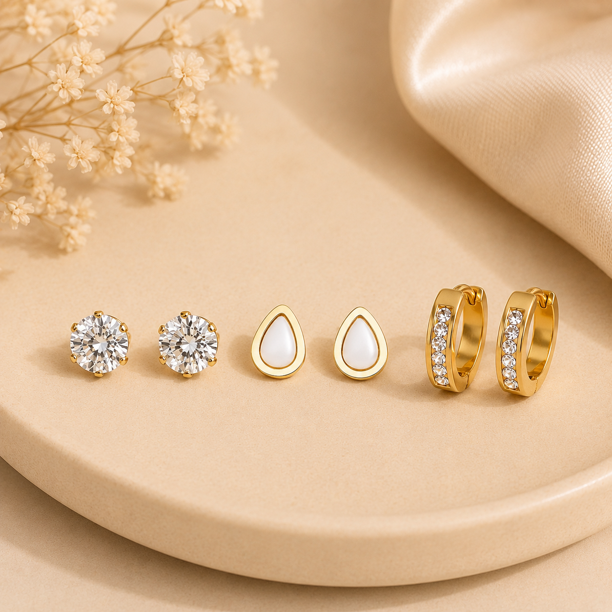 Zirconia Earrings Set (3 Pairs)