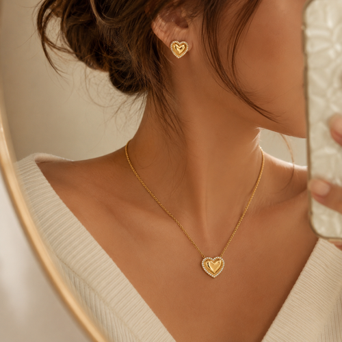 Crystal Heart Jewellery Set – Gold Plated