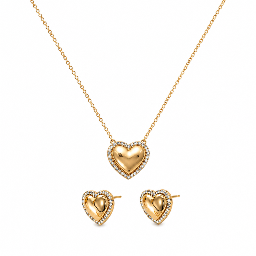 Crystal Heart Jewellery Set – Gold Plated