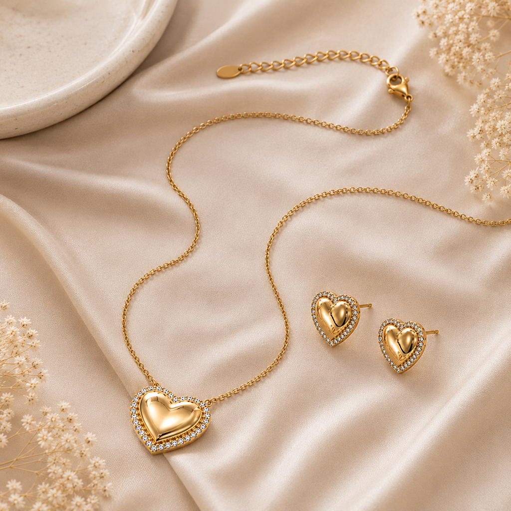 Crystal Heart Jewellery Set – Gold Plated
