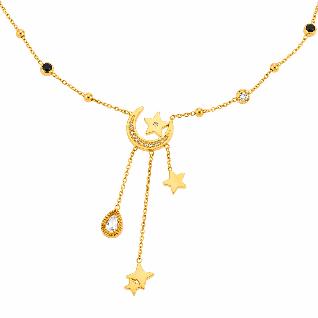 Gold Celestial Pendant Necklace | Moon Star CZ Charm