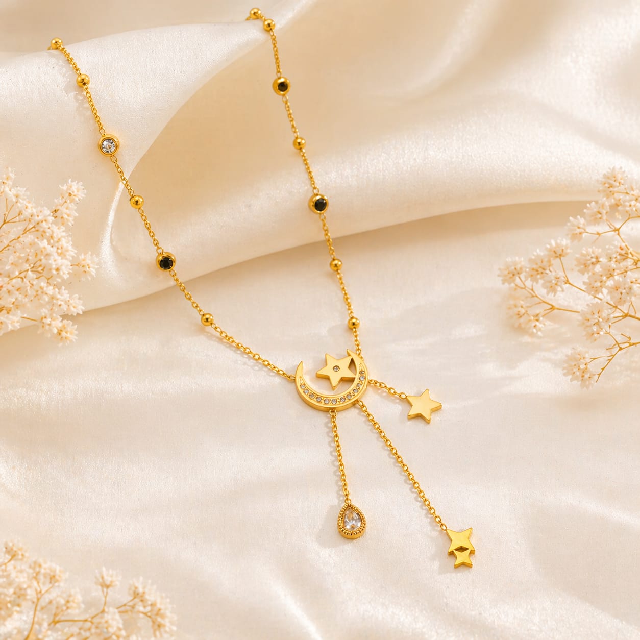 Gold Celestial Pendant Necklace | Moon Star CZ Charm
