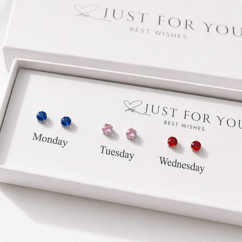 Days of the Week Crystal Stud Earring Set | Gold Plated