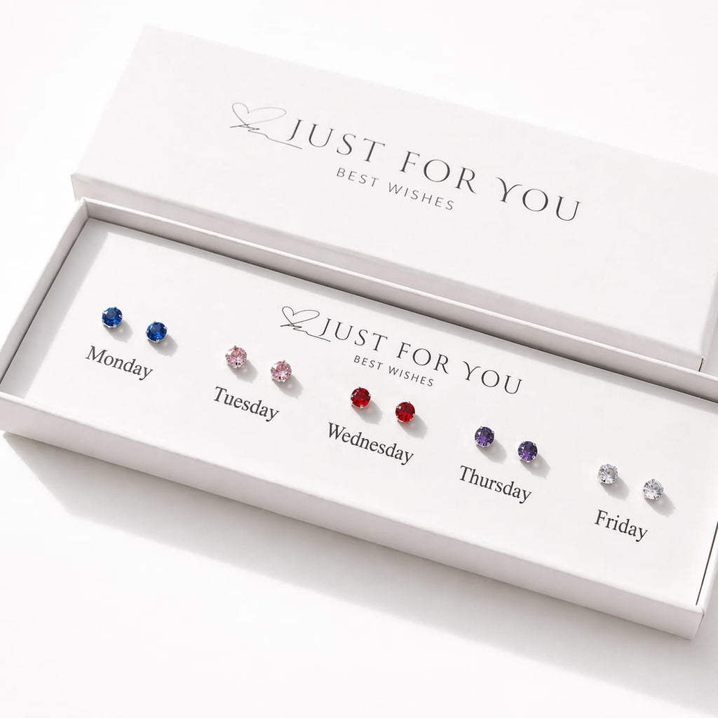Days of the Week Crystal Stud Earring Set | Gold Plated